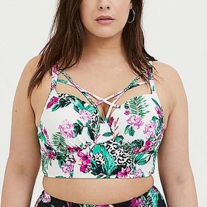 White Tropical Leopard Push Up Lattice Bikini Top